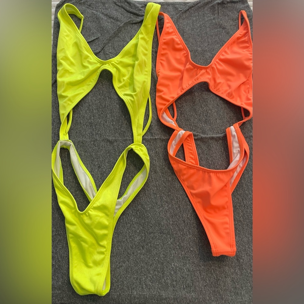 Slingshot Neon Yellow & orange Cutout Swimsuit- Never worn